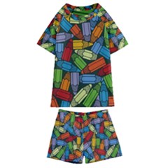 Colored Pencils Pens Paint Color Kids  Swim Tee And Shorts Set by Sapixe