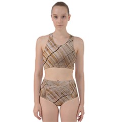 Abstract Brown Tree Timber Pattern Racer Back Bikini Set by Sapixe