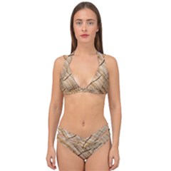 Abstract Brown Tree Timber Pattern Double Strap Halter Bikini Set by Sapixe