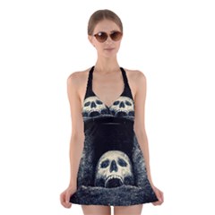 Smiling Skull Halter Dress Swimsuit  by FunnyCow