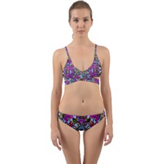 Multicolored Floral Collage Pattern 7200 Wrap Around Bikini Set by dflcprints