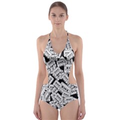 Audio Tape Pattern Cut-out One Piece Swimsuit