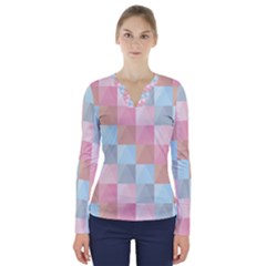 Abstract Pattern Background Pastel V-neck Long Sleeve Top by Nexatart
