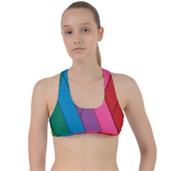 Abstract Background Colorful Strips Criss Cross Racerback Sports Bra by Nexatart