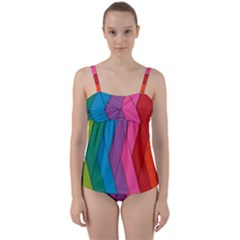 Abstract Background Colorful Strips Twist Front Tankini Set by Nexatart