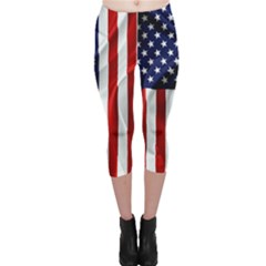 American Usa Flag Vertical Capri Leggings  by FunnyCow