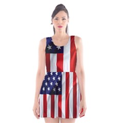 American Usa Flag Vertical Scoop Neck Skater Dress by FunnyCow