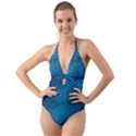 Blue Background Brush Particles Wave Halter Cut-Out One Piece Swimsuit View1