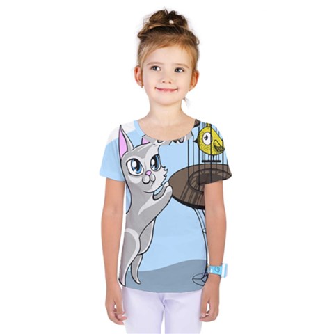 Cat Bird Cage Hunt Hunting Pet Kids  One Piece Tee by Sapixe