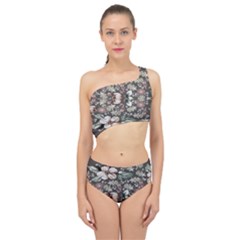 Seamless Pink Green And White Florals Peach Spliced Up Two Piece Swimsuit by flipstylezfashionsLLC