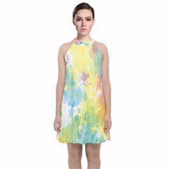 Abstract Pattern Color Art Texture Velvet Halter Neckline Dress 