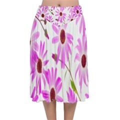 Pink Purple Daisies Design Flowers Velvet Flared Midi Skirt by Nexatart