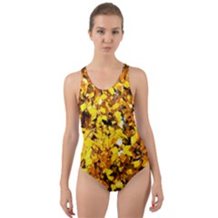 Birch Tree Yellow Leaves Cut-out Back One Piece Swimsuit by FunnyCow