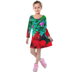 Bleeding Heart Flowers Kids  Long Sleeve Velvet Dress by FunnyCow