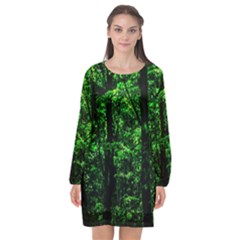 Emerald Forest Long Sleeve Chiffon Shift Dress  by FunnyCow