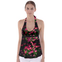 Pink Tulips Dark Background Babydoll Tankini Top by FunnyCow