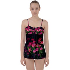 Pink Tulips Dark Background Babydoll Tankini Set by FunnyCow