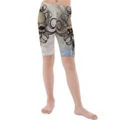 Awesome Creepy Skull With  Wings Kids  Mid Length Swim Shorts by FantasyWorld7