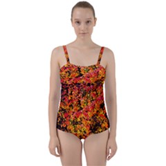 Orange, Yellow Cotoneaster Leaves In Autumn Twist Front Tankini Set by FunnyCow