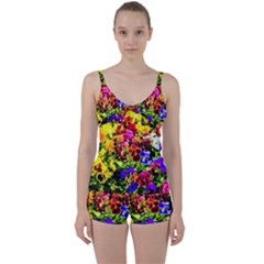 Viola Tricolor Flowers Tie Front Two Piece Tankini by FunnyCow