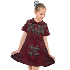 Decorative Celtic Knot On Dark Vintage Background Kids  Short Sleeve Shirt Dress by FantasyWorld7