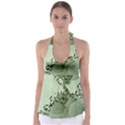 Elegant, Decorative Floral Design In Soft Green Colors Babydoll Tankini Top View1