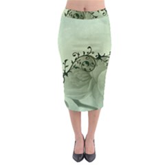 Elegant, Decorative Floral Design In Soft Green Colors Midi Pencil Skirt by FantasyWorld7