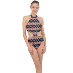 Red And Black Zig Zags  Halter Side Cut Swimsuit by flipstylezfashionsLLC