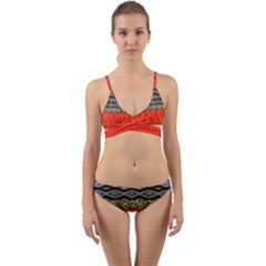 Creative Red And Black Geometric Design  Wrap Around Bikini Set by flipstylezfashionsLLC