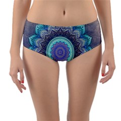 Folk Art Lotus Mandala Blue Turquoise Reversible Mid-waist Bikini Bottoms by EDDArt