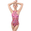 Pink and purple beautiful golden and purple butterflies created by FlipStylez Designs Cross Front Low Back Swimsuit View1