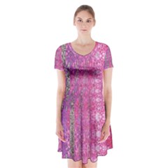 Purple Splash And Pink Shimmer Created By Flipstylez Designs Short Sleeve V-neck Flare Dress by flipstylezfashionsLLC