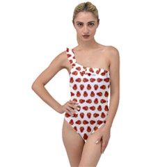 Red Peppers Pattern Frilly One Shoulder Swimsuit by SuperPatterns