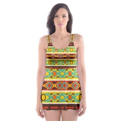 Ovals Rhombus And Squares                                          Skater Dress Swimsuit