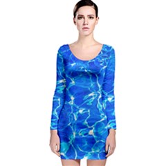 Blue Clear Water Texture Long Sleeve Bodycon Dress by FunnyCow