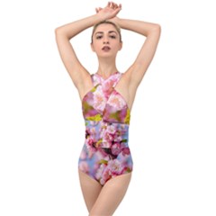 Flowering Almond Flowersg Cross Front Low Back Swimsuit by FunnyCow