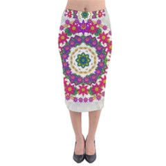 Fauna Fantasy Bohemian Midsummer Flower Style Velvet Midi Pencil Skirt by pepitasart