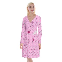 Pink Milk Hearts Long Sleeve Velvet Front Wrap Dress by snowwhitegirl