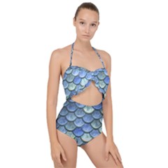 Blue Mermaid Scale Scallop Top Cut Out Swimsuit by snowwhitegirl