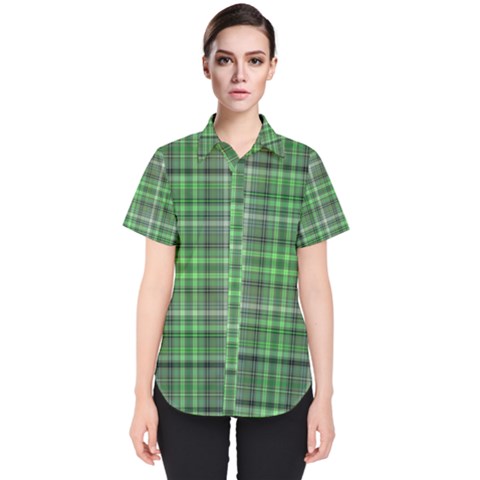 Green Plaid Women s Short Sleeve Shirt by snowwhitegirl