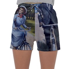 Couple On Bicycle Sleepwear Shorts by vintage2030