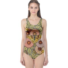Flower And Butterfly One Piece Swimsuit by vintage2030