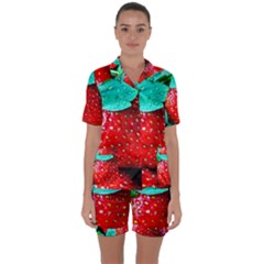 Red Strawberries Satin Short Sleeve Pyjamas Set by FunnyCow