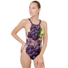 Red And Green Grapes High Neck One Piece Swimsuit by FunnyCow