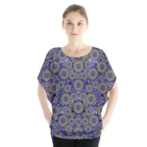 Blue Small Wonderful Floral In Mandalas Blouse by pepitasart