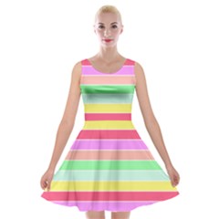 Pastel Rainbow Sorbet Horizontal Deck Chair Stripes Velvet Skater Dress by PodArtist