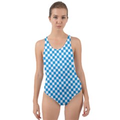 Oktoberfest Bavarian Blue And White Checkerboard Cut-out Back One Piece Swimsuit by PodArtist