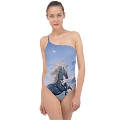 Wonderful Wild Fantasy Horse On The Beach Classic One Shoulder Swimsuit by FantasyWorld7