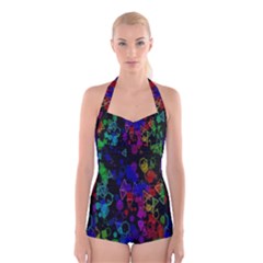 Rainbow Pattern Geometric Texture Boyleg Halter Swimsuit  by Sapixe