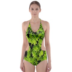 Green Hedge Texture Yew Plant Bush Leaf Cut-out One Piece Swimsuit by Sapixe